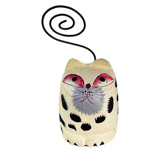 VTG Handcrafted Whimsical Cat Photo Holder Memo Clip Figurine Hand Painted Decor
